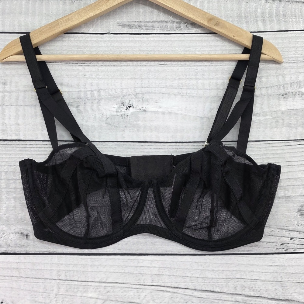 Victoria's Secret Unlined Balconet Bra Black Lace Sheer Cups Underwire 36DD
